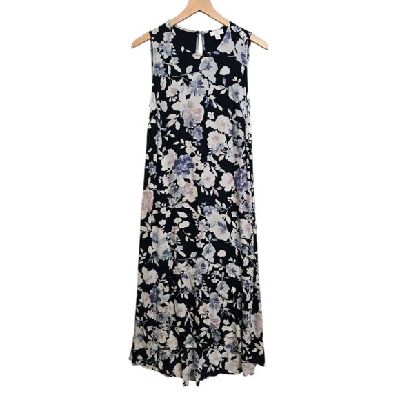 J Jill Womens Size Small Sleeveless Floral Print Ruffle High Low Hem Midi Dress - Picture 4 of 8